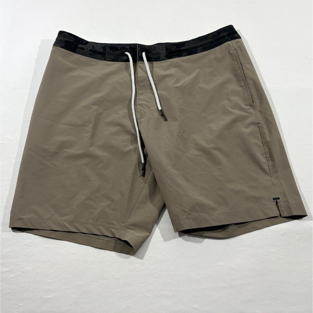 BYLT Coastal Board Shorts 8" Men Beige Swim Trunks Poly Stretch Drawstring Sz 36